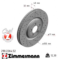 Спортивный передний тормозной диск с перфорацией 355x32 290226452 Otto Zimmermann Sport Z