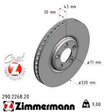 Передний тормозной диск 320x30 290226820 Otto Zimmermann CoatZ