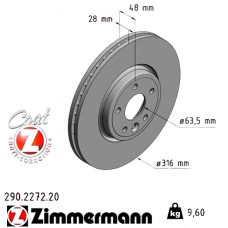 290.2272.20 Zimmermann Передний тормозной диск 316x28 на JAGUAR XE (X760) с двигателем 2.0 D
