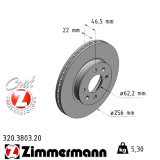 Передний тормозной диск 256x22 320380320 Otto Zimmermann CoatZ