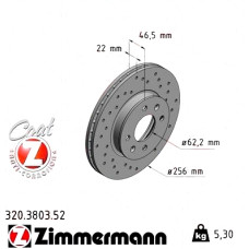 320.3803.52 Zimmermann Sport Z Спортивный передний тормозной диск с перфорацией 256x22 на HYUNDAI I20 КУПЕ (GB) с двигателем 1.4 CRDi