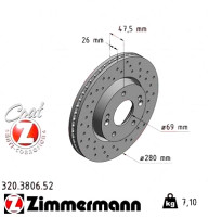 Спортивный передний тормозной диск с перфорацией 280x26 320380652 Otto Zimmermann Sport Z