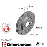 320.3806.52 Zimmermann Sport Z Спортивный передний тормозной диск с перфорацией 280x26 на HYUNDAI ix20 (JC) с двигателем 1.6 CRDI