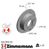 320.3812.20 Zimmermann Задній гальмівний диск 262x10 на KIA CERATO KOUP (TD) з двигуном 1.6 CVVT