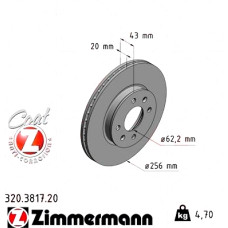 Передний тормозной диск 256x20 320381720 Otto Zimmermann CoatZ