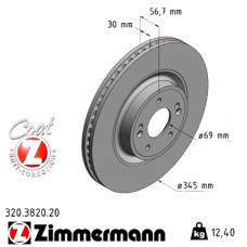 Передний тормозной диск 345x30 320382020 Otto Zimmermann CoatZ