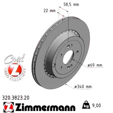 320.3823.20 Zimmermann Задний тормозной диск 340x22 на KIA STINGER (CK) с двигателем 3.3 T-GDI 4WD