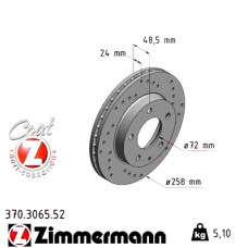 Спортивный передний тормозной диск с перфорацией 258x24 370306552 Otto Zimmermann Sport Z