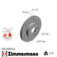 370.3069.52 Zimmermann Sport Z Спортивный передний тормозной диск с перфорацией 255x20 на MAZDA MX-5 II (NB) с двигателем 1.6 16V