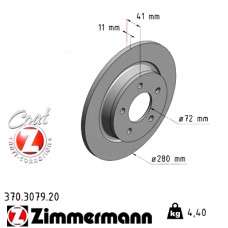 370.3079.20 Zimmermann Задний тормозной диск 280x11 на MAZDA 3 (BL) с двигателем 2.2 MZR CD