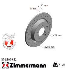 Спортивный задний тормозной диск с перфорацией 280x11 370307952 Otto Zimmermann Sport Z