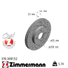 Спортивный передний тормозной диск с перфорацией 258x23 370308152 Otto Zimmermann Sport Z