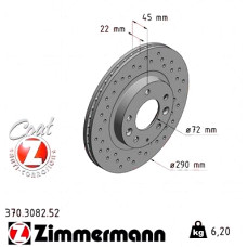 Спортивный передний тормозной диск с перфорацией 290x22 370308252 Otto Zimmermann Sport Z