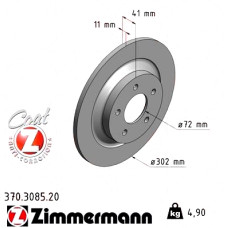 370.3085.20 Zimmermann Задний тормозной диск 302,0x11 на MAZDA 5 (CW) с двигателем 1.8 MZR