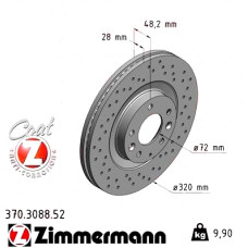 Спортивный передний тормозной диск с перфорацией 320x28 370308852 Otto Zimmermann Sport Z
