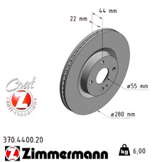370.4400.20 Zimmermann Передний тормозной диск 280x22 на FIAT 124 Spider (348_) с двигателем 1.4 (348)