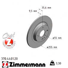 370.4401.20 Zimmermann Задний тормозной диск 255x9,5 на MAZDA MX-5 RF Targa (ND) с двигателем 1.5 (ND6E)