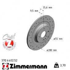 Спортивный задний тормозной диск с перфорацией 280x9,5 370440252 Otto Zimmermann Sport Z