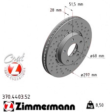 370.4403.52 Zimmermann Sport Z Спортивный передний тормозной диск с перфорацией 297x28 на MAZDA CX-5 (KE, GH) с двигателем 2.2 D