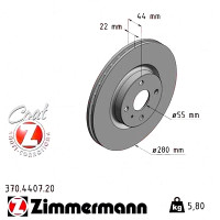 370.4407.20 Zimmermann Передний тормозной диск 280x22 на MAZDA MX-5 RF Targa (ND) с двигателем 2.0