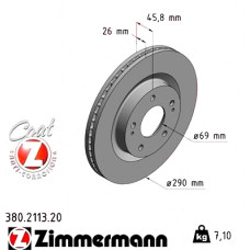 Передний тормозной диск 290x26 380211320 Otto Zimmermann CoatZ