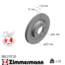 Передний тормозной диск 251x17 380211720 Otto Zimmermann CoatZ