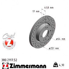 Спортивный передний тормозной диск с перфорацией 251x17 380211752 Otto Zimmermann Sport Z