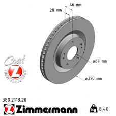 Передний тормозной диск 320x28 380211820 Otto Zimmermann CoatZ