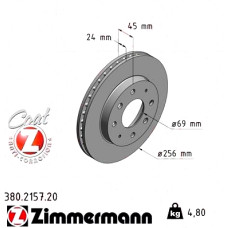 Передний тормозной диск 256x24 380215720 Otto Zimmermann CoatZ