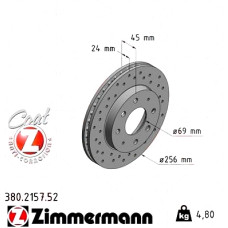 Спортивный передний тормозной диск с перфорацией 256x24 380215752 Otto Zimmermann Sport Z
