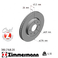380.2168.20 Zimmermann Передній гальмівний диск 276x26 на MITSUBISHI LANCER VII Kombi (CS_W, CT_W) з двигуном 2.0