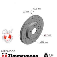 Спортивный передний тормозной диск с перфорацией 284x22 400140552 Otto Zimmermann Sport Z