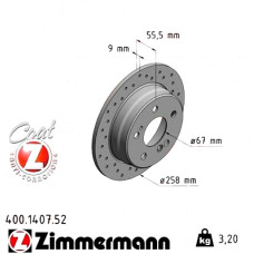 Спортивный задний тормозной диск с перфорацией 258x9 400140752 Otto Zimmermann Sport Z