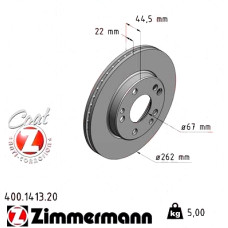 400.1413.20 Zimmermann Передний тормозной диск 262x22 на MERCEDES-BENZ 190 (W201) с двигателем E 2.6