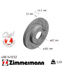 Спортивный передний тормозной диск с перфорацией 262x22 400141352 Otto Zimmermann Sport Z