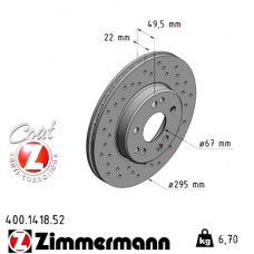 Спортивный передний тормозной диск с перфорацией 295x22 400141852 Otto Zimmermann Sport Z