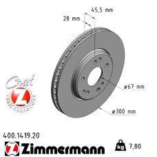 Передний тормозной диск 300x28 400141920 Otto Zimmermann CoatZ