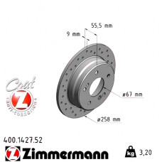 Спортивный задний тормозной диск с перфорацией 258x9 400142752 Otto Zimmermann Sport Z