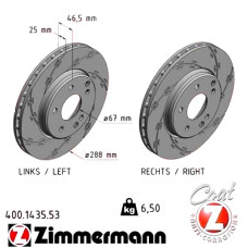 Спортивный передний тормозной диск с насечками 288x25 400143553 Otto Zimmermann Black Z