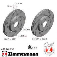Спортивный передний тормозной диск с насечками 300x28 400144353 Otto Zimmermann Black Z