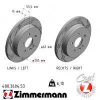 Спортивный задний тормозной диск с насечками 285x15 400360453 Otto Zimmermann Black Z