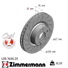 Передний тормозной диск 330x32 400360620 Otto Zimmermann CoatZ