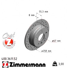 Спортивный задний тормозной диск с перфорацией 258x8 400361152 Otto Zimmermann Sport Z
