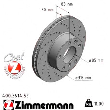 400.3614.52 Zimmermann Sport Z Спортивный передний тормозной диск с перфорацией 315x30 на MERCEDES-BENZ G-CLASS (W463) с двигателем G 270 CDI (463.322, 463.323)