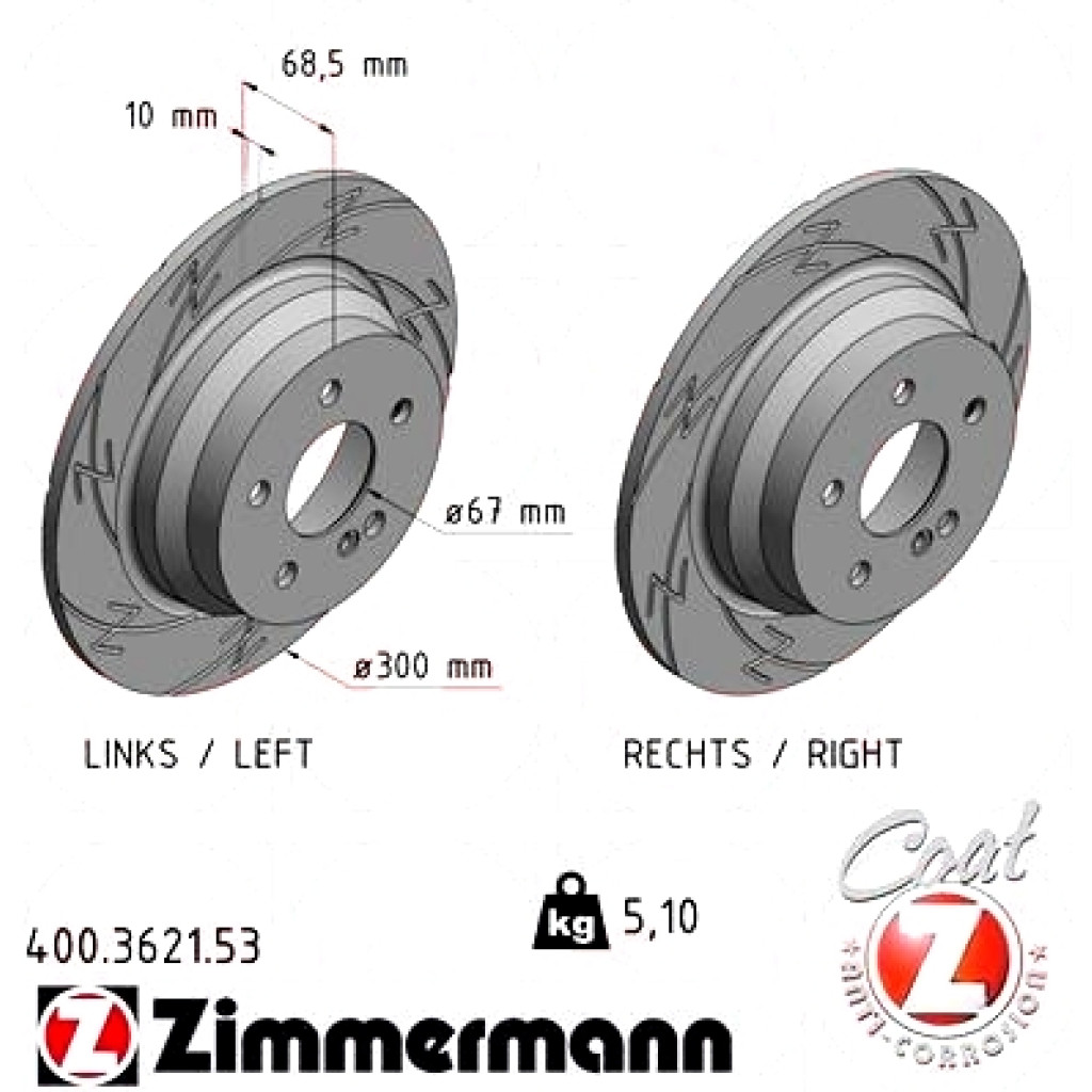 400.3621.53 Zimmermann Black Z Спортивный задний тормозной диск с