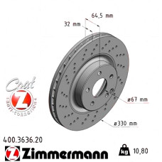 Передний тормозной диск 330x32 400363620 Otto Zimmermann CoatZ