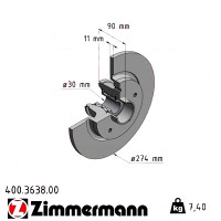 400.3638.00 Zimmermann Задний тормозной диск 274x11 на MERCEDES-BENZ CITAN Kombi / Tourer (415) с двигателем 112 (415.703)