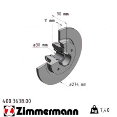 400.3638.00 Zimmermann Задний тормозной диск 274x11 на MERCEDES-BENZ CITAN Kasten (415) с двигателем 112 (415.603)
