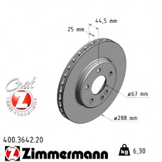 Передний тормозной диск 288x25 400364220 Otto Zimmermann CoatZ