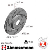Спортивный передний левый тормозной диск с насечками 330x32 400364854 Otto Zimmermann Black Z